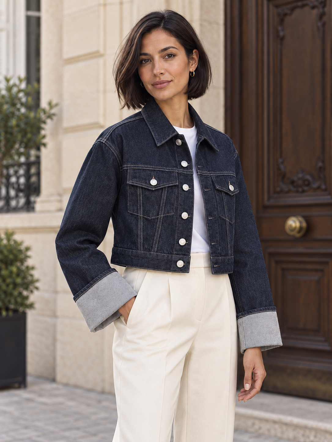 Ninon — Short denim jacket with contrasting cuffs