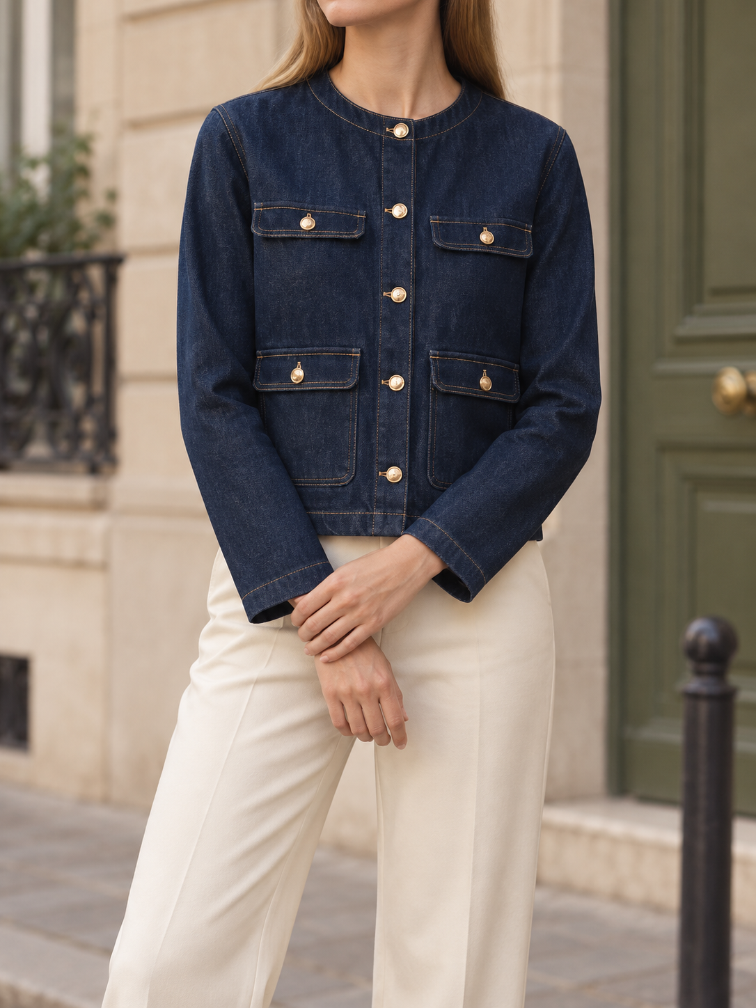 Giacca di jeans con girocollo — Solange