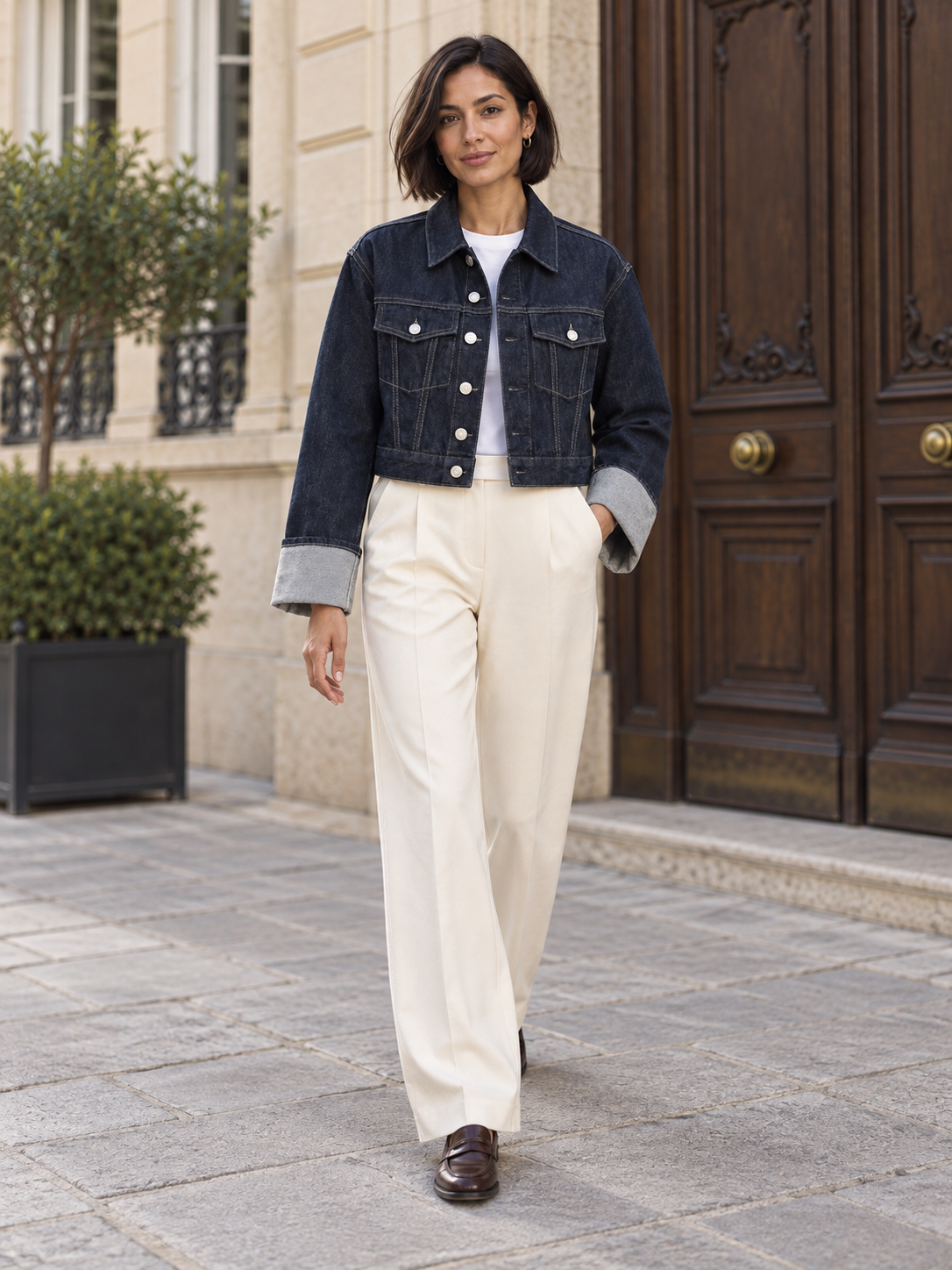 Ninon — Short denim jacket with contrasting cuffs