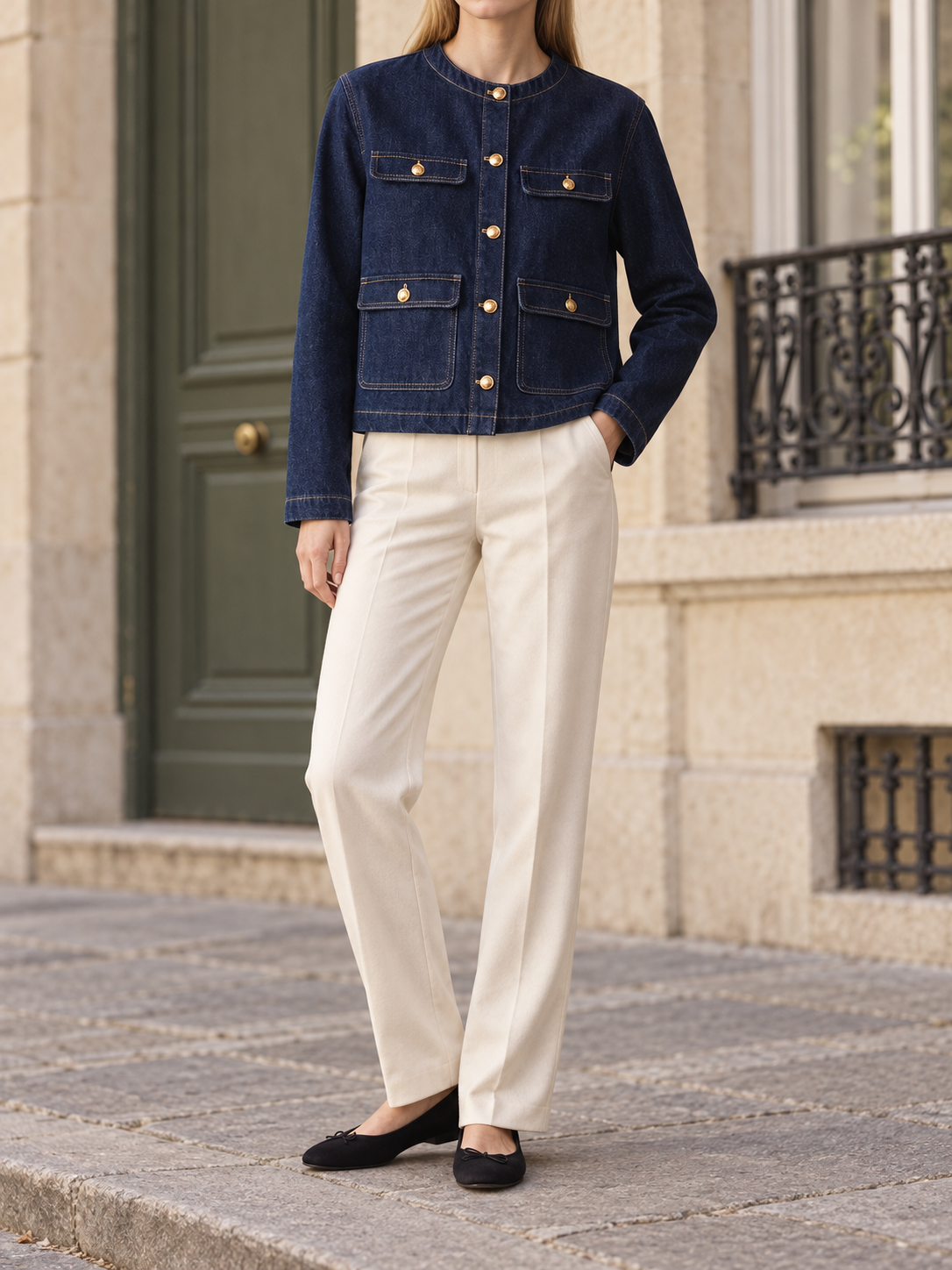 Giacca di jeans con girocollo — Solange