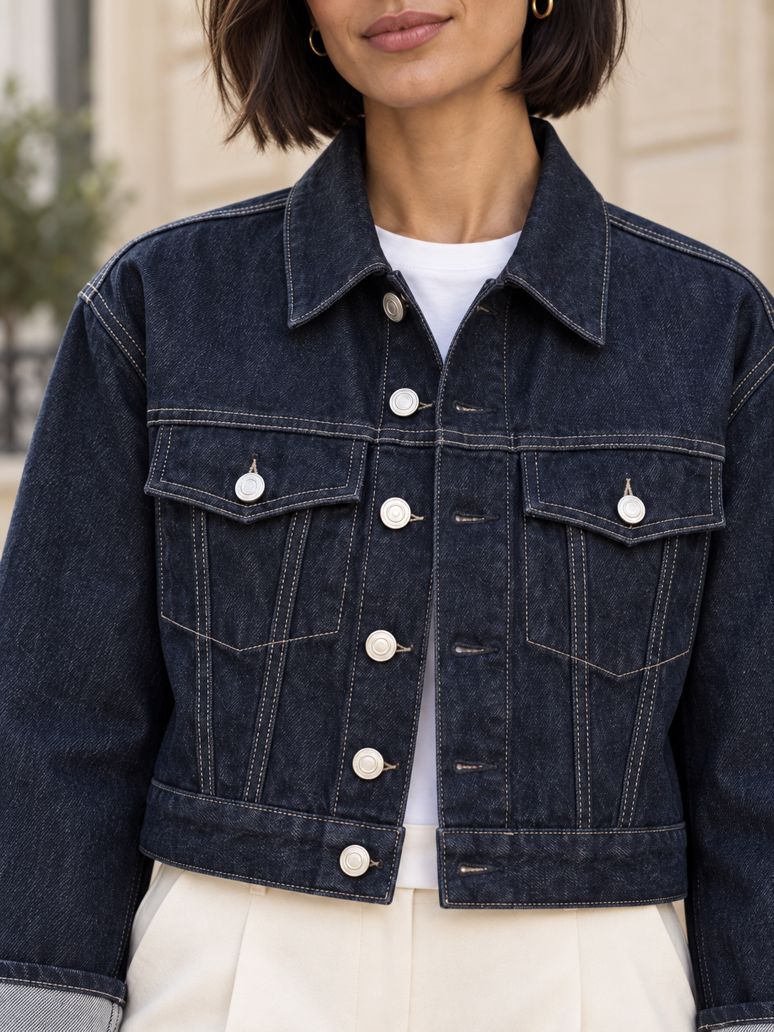 Ninon — Short denim jacket with contrasting cuffs