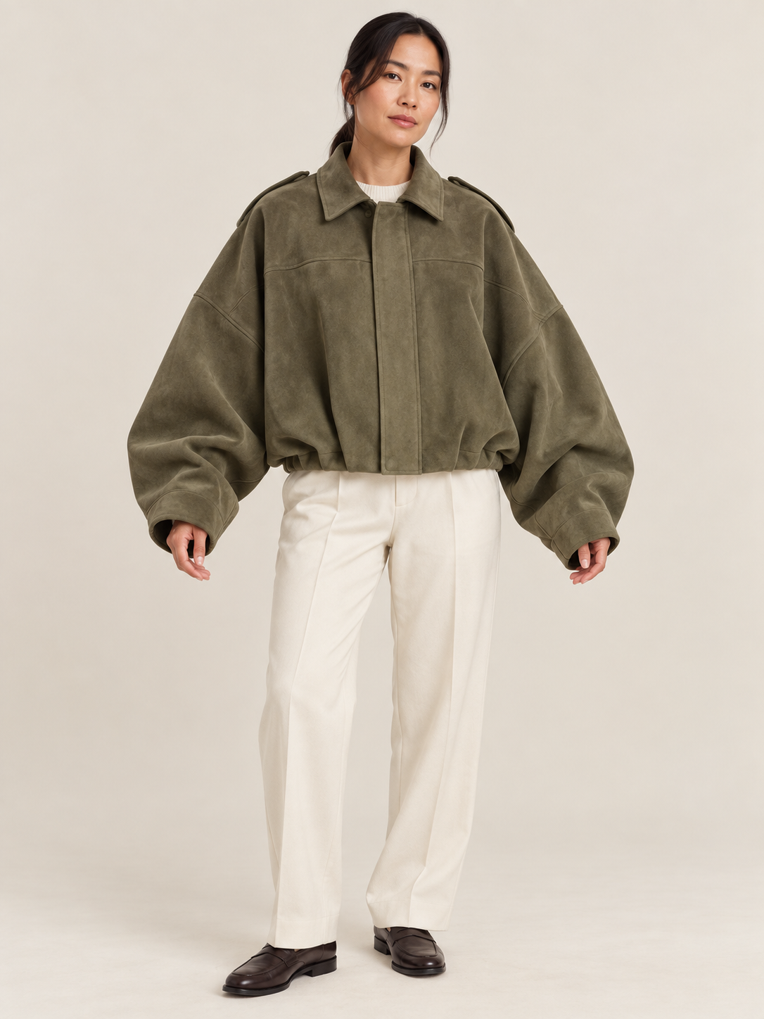 Blouson court en suédine à coupe ample — Augustine