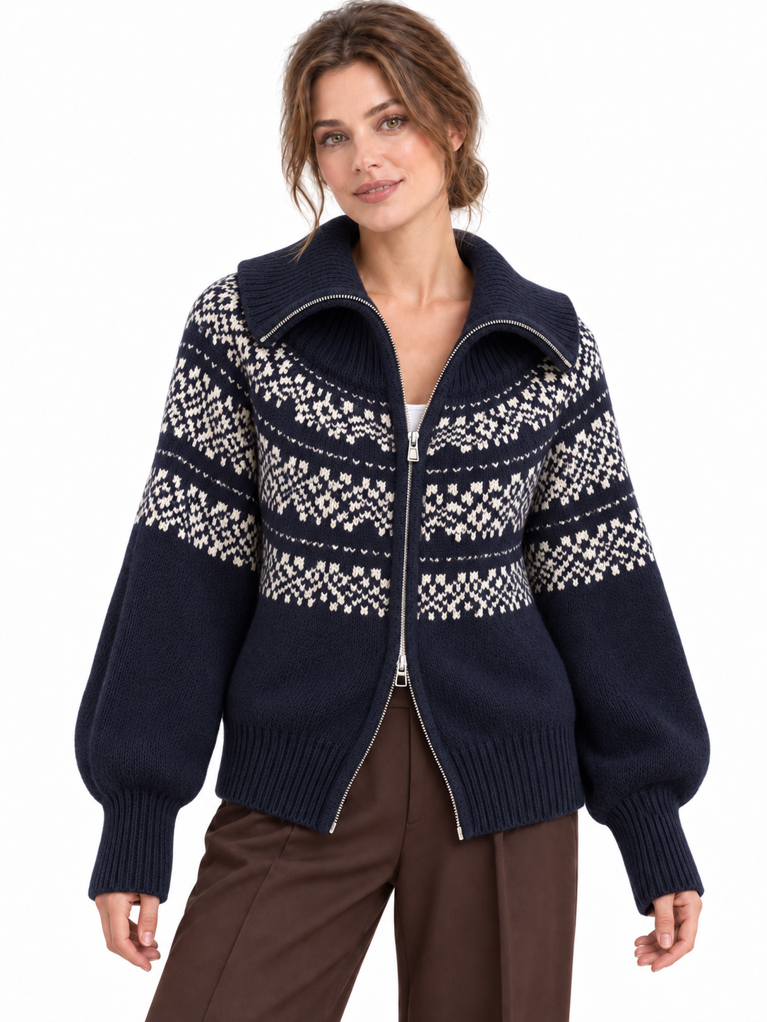 Gilet in lana con zip e motivi jacquard — Juliette
