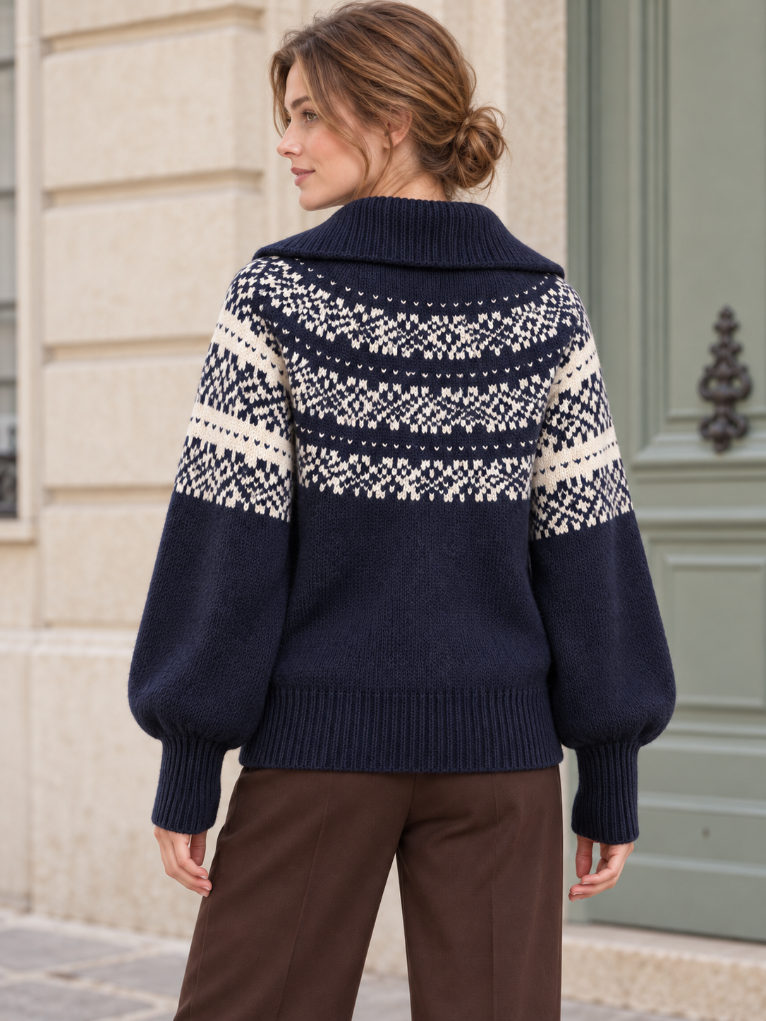 Gilet in lana con zip e motivi jacquard — Juliette