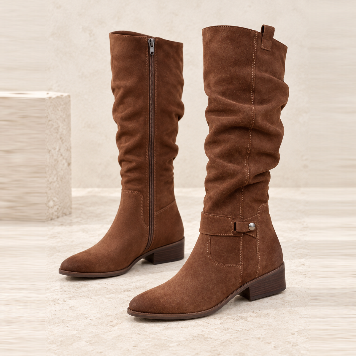 Bottes en suède à tige plissée — Émilie