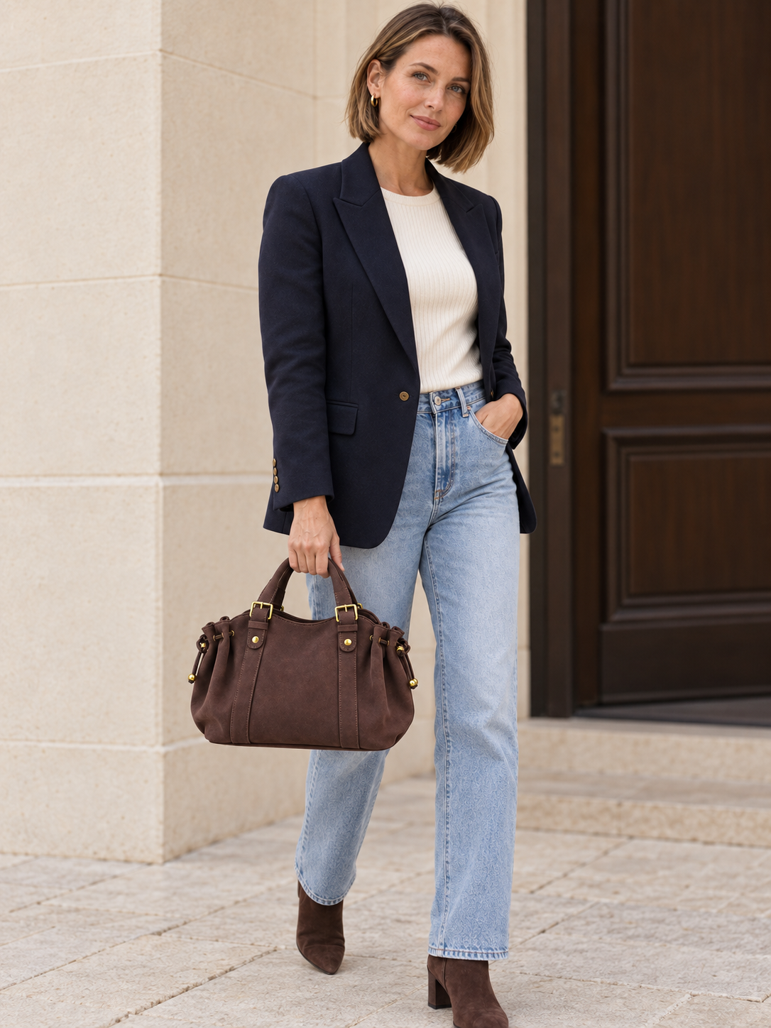 Adèle — Ruched faux suede handbag