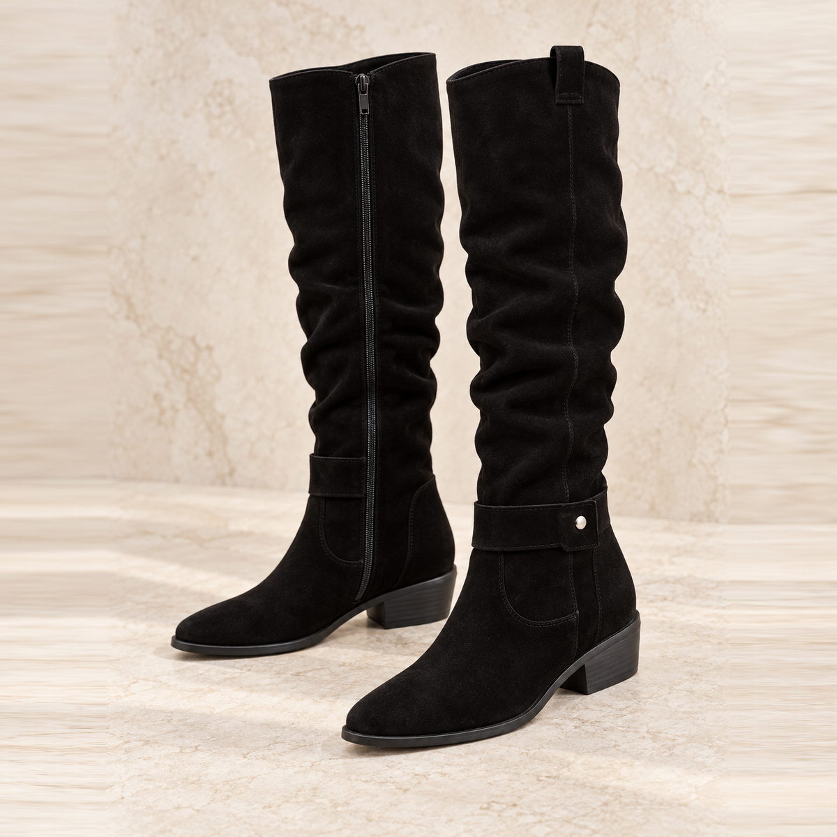 Bottes en suède à tige plissée — Émilie