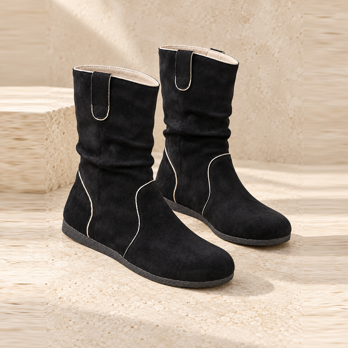 Garance — Suede ankle boots with piped trim
