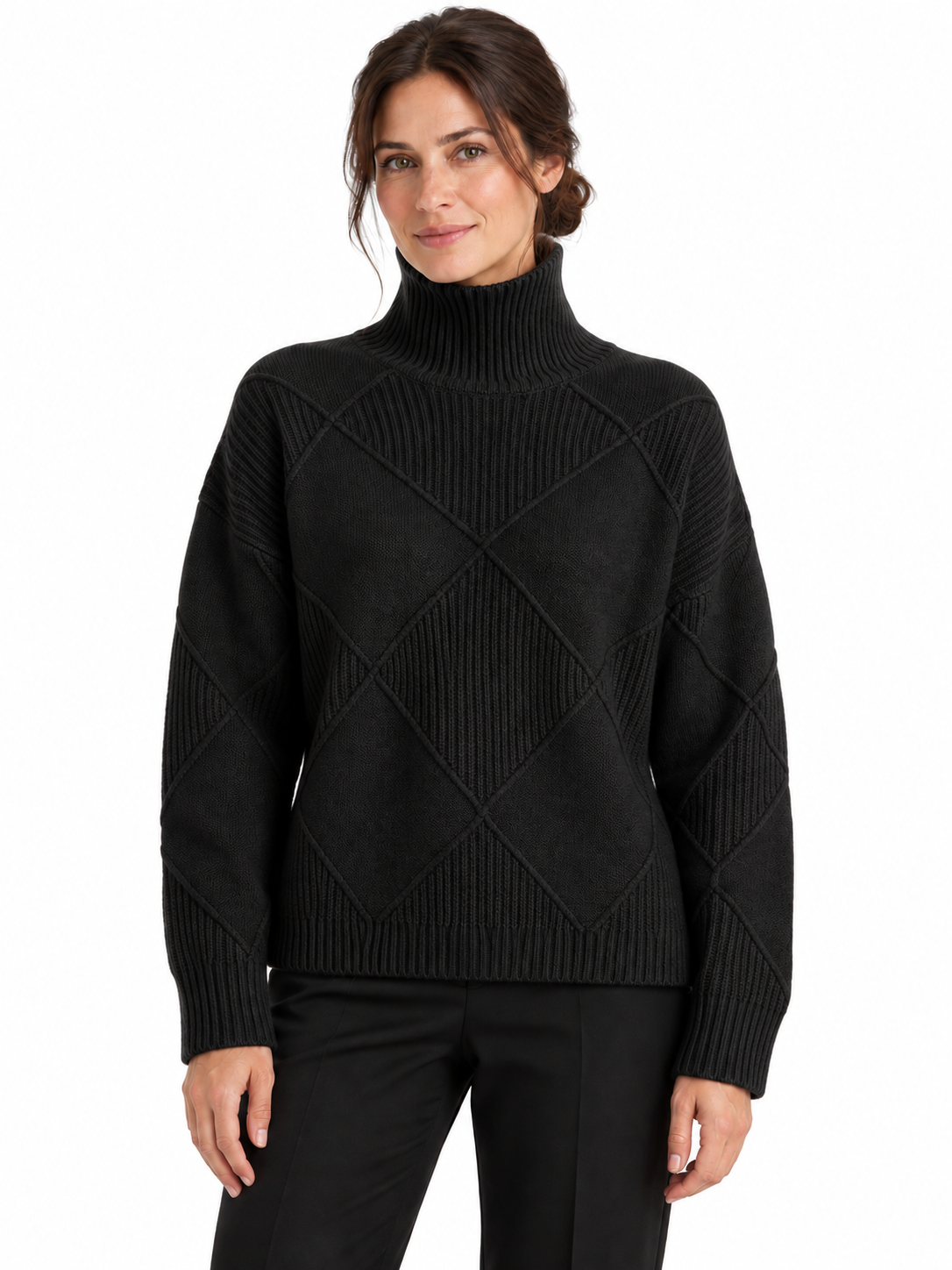 Maglione in lana a rombi con collo alto — Camille