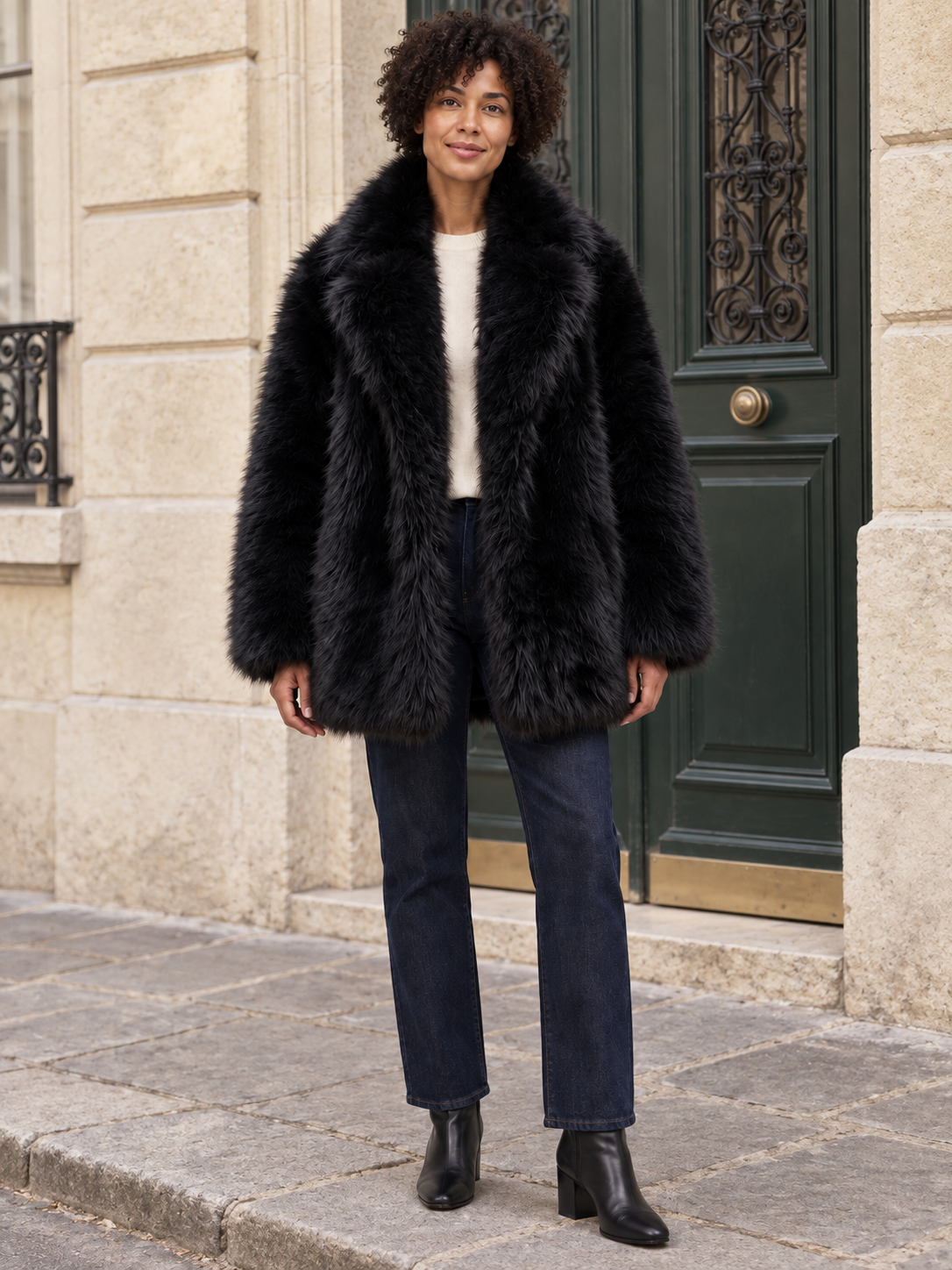 Léontine — Faux fur coat with large collar