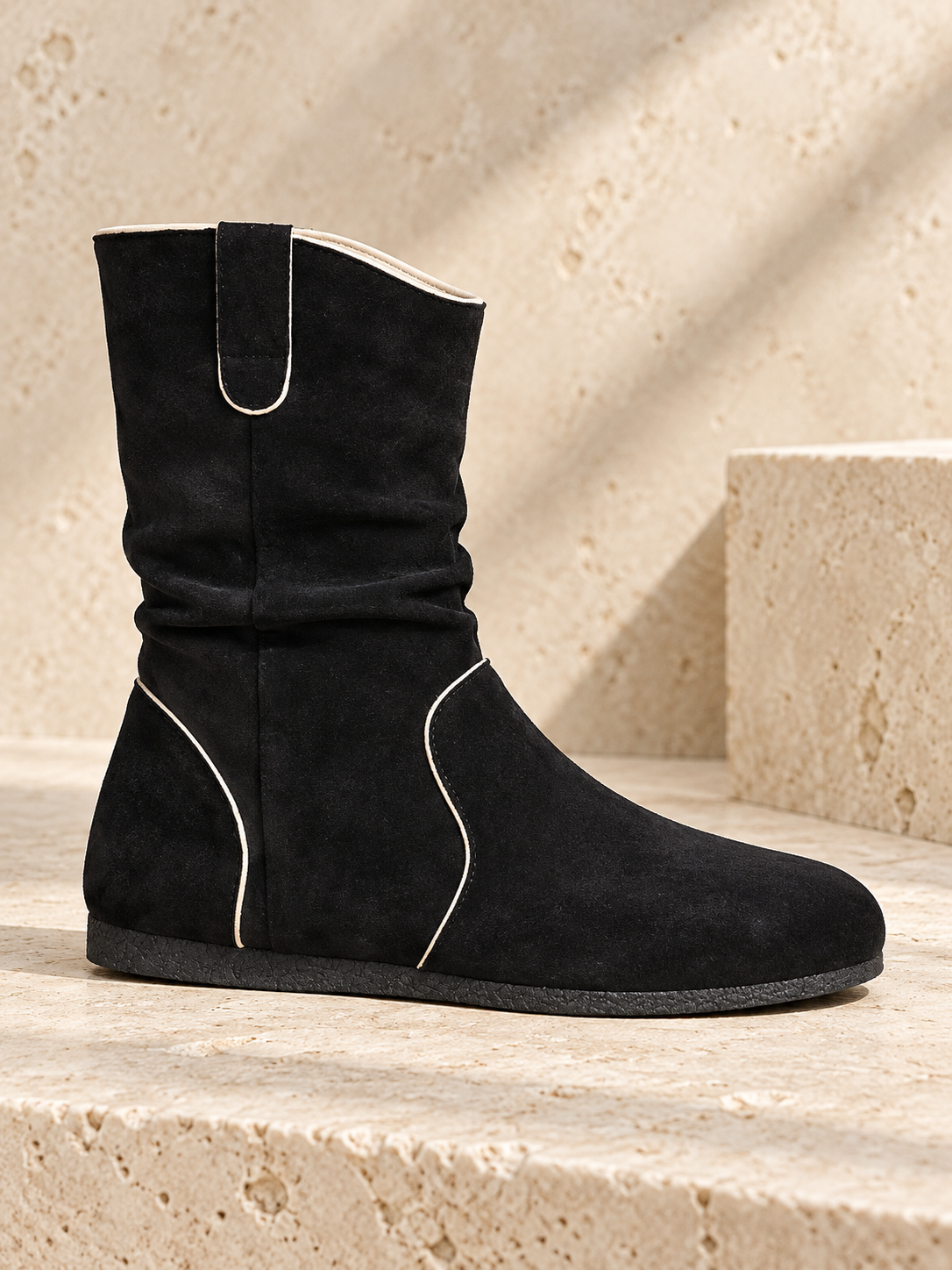 Garance — Suede ankle boots with piped trim