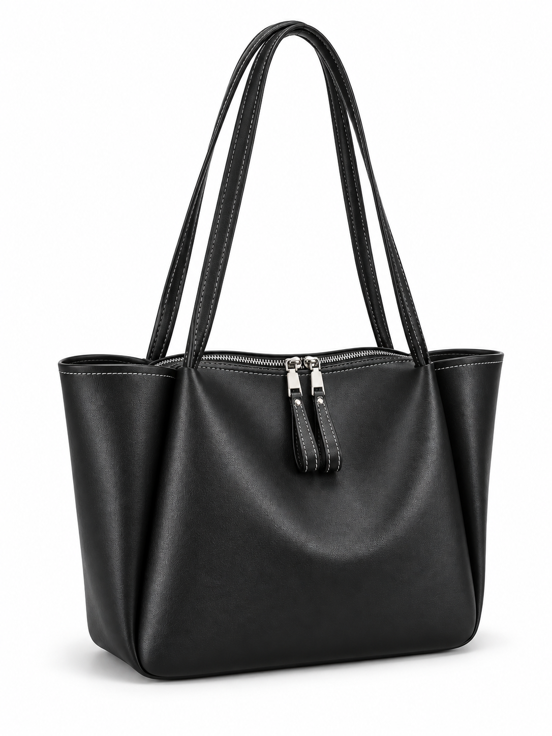 Élise — Leather tote bag with contrast topstitching