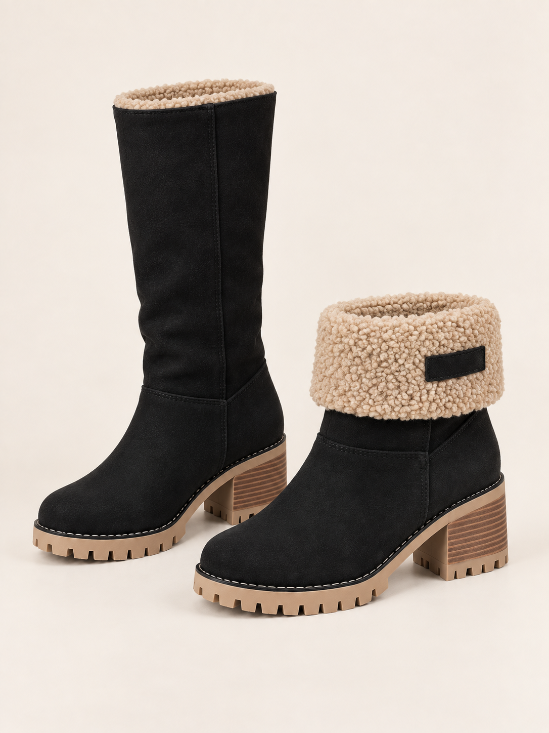 Stivaletti in finta pelle scamosciata con risvolto in sherpa — Florine