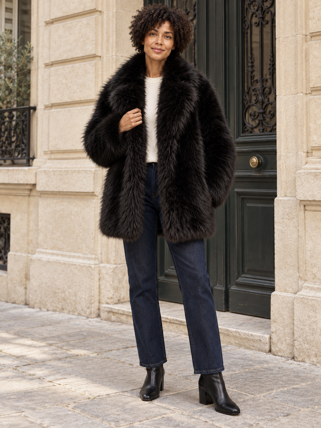 Léontine — Faux fur coat with large collar