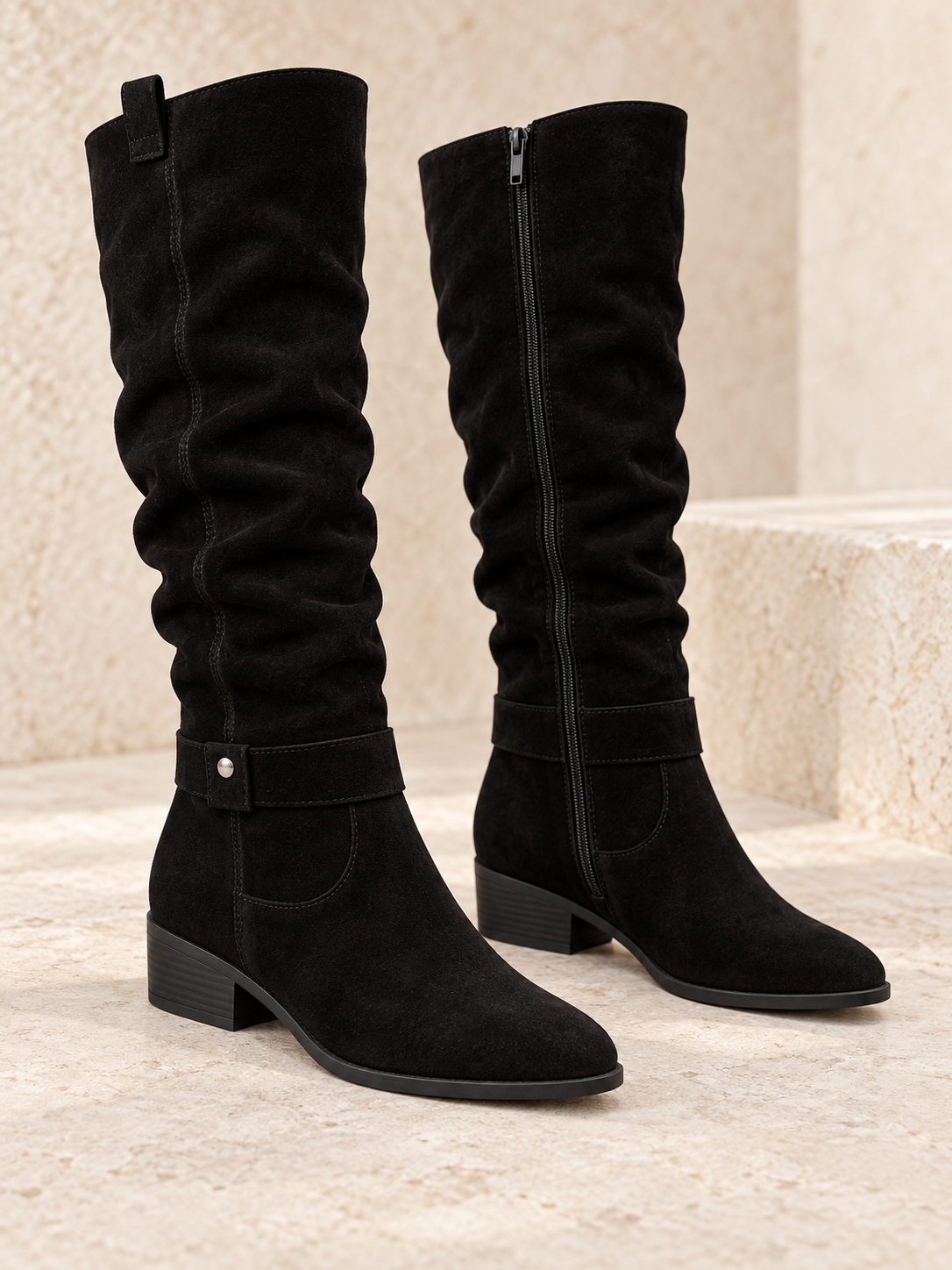 Bottes en suède à tige plissée — Émilie