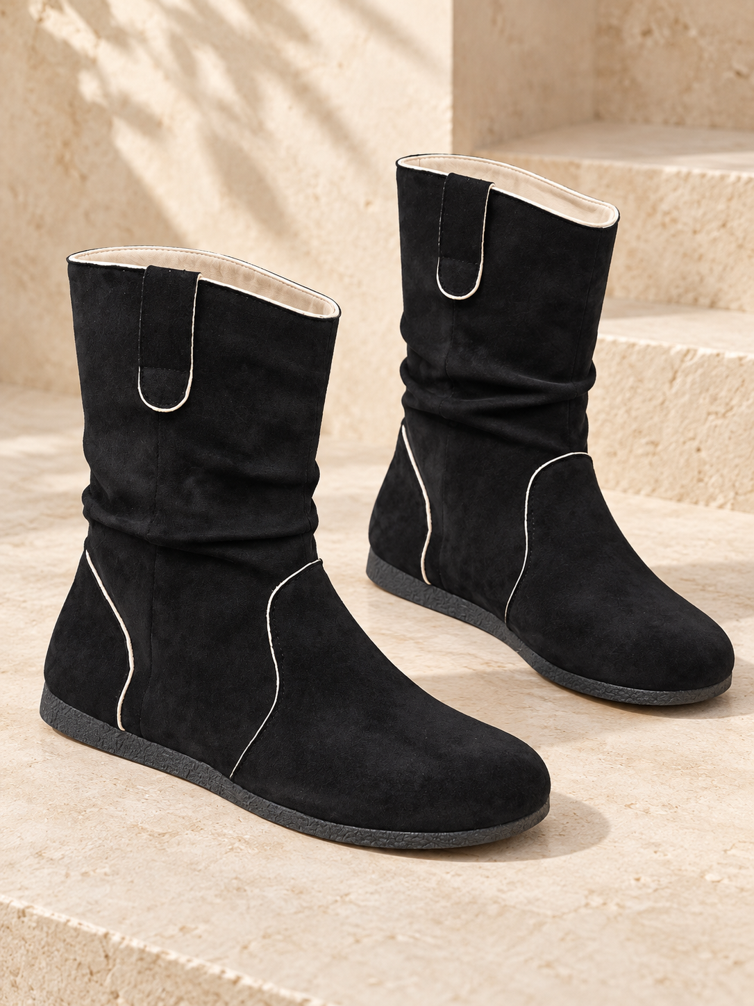 Garance — Suede ankle boots with piped trim