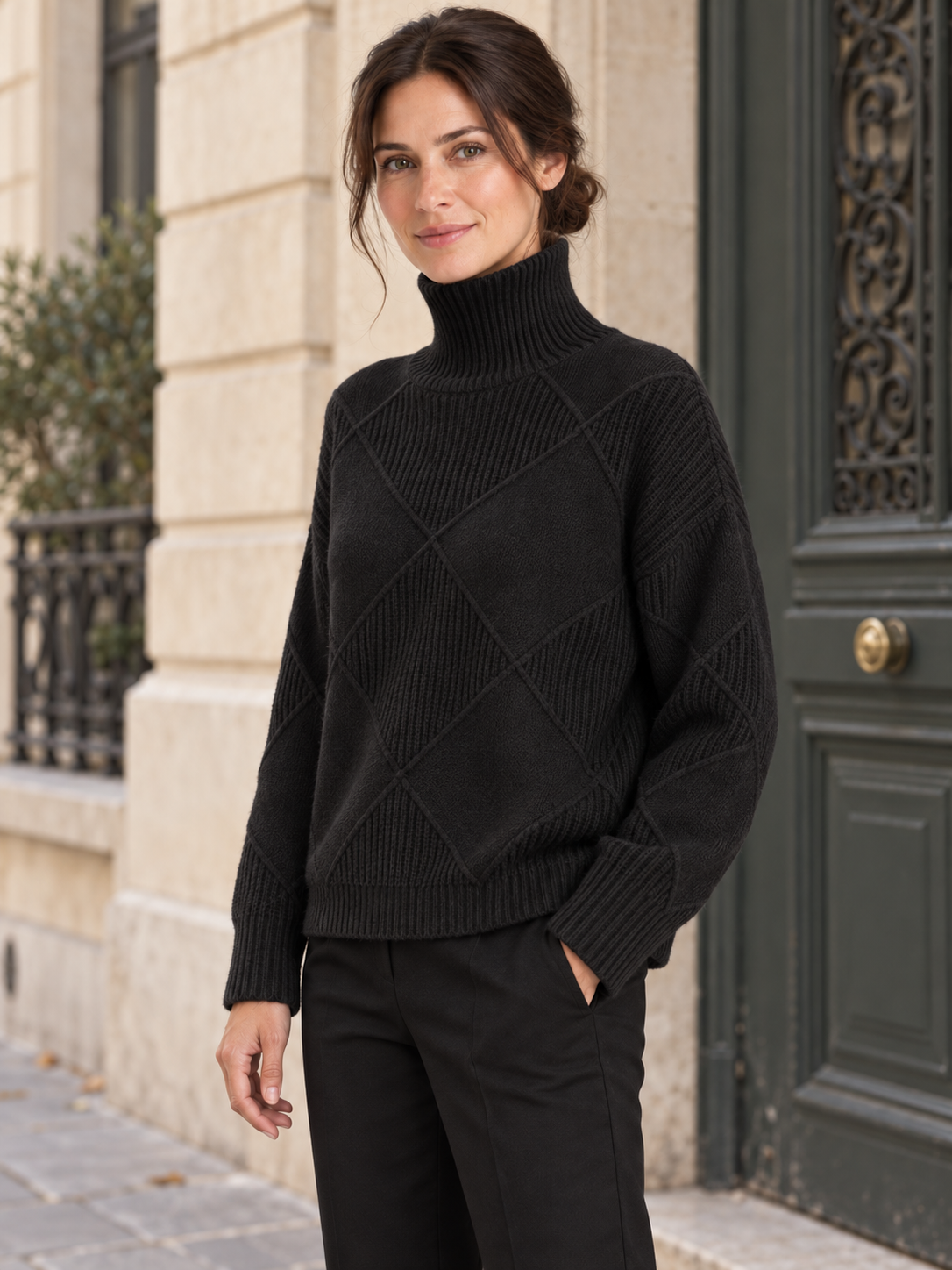 Maglione in lana a rombi con collo alto — Camille