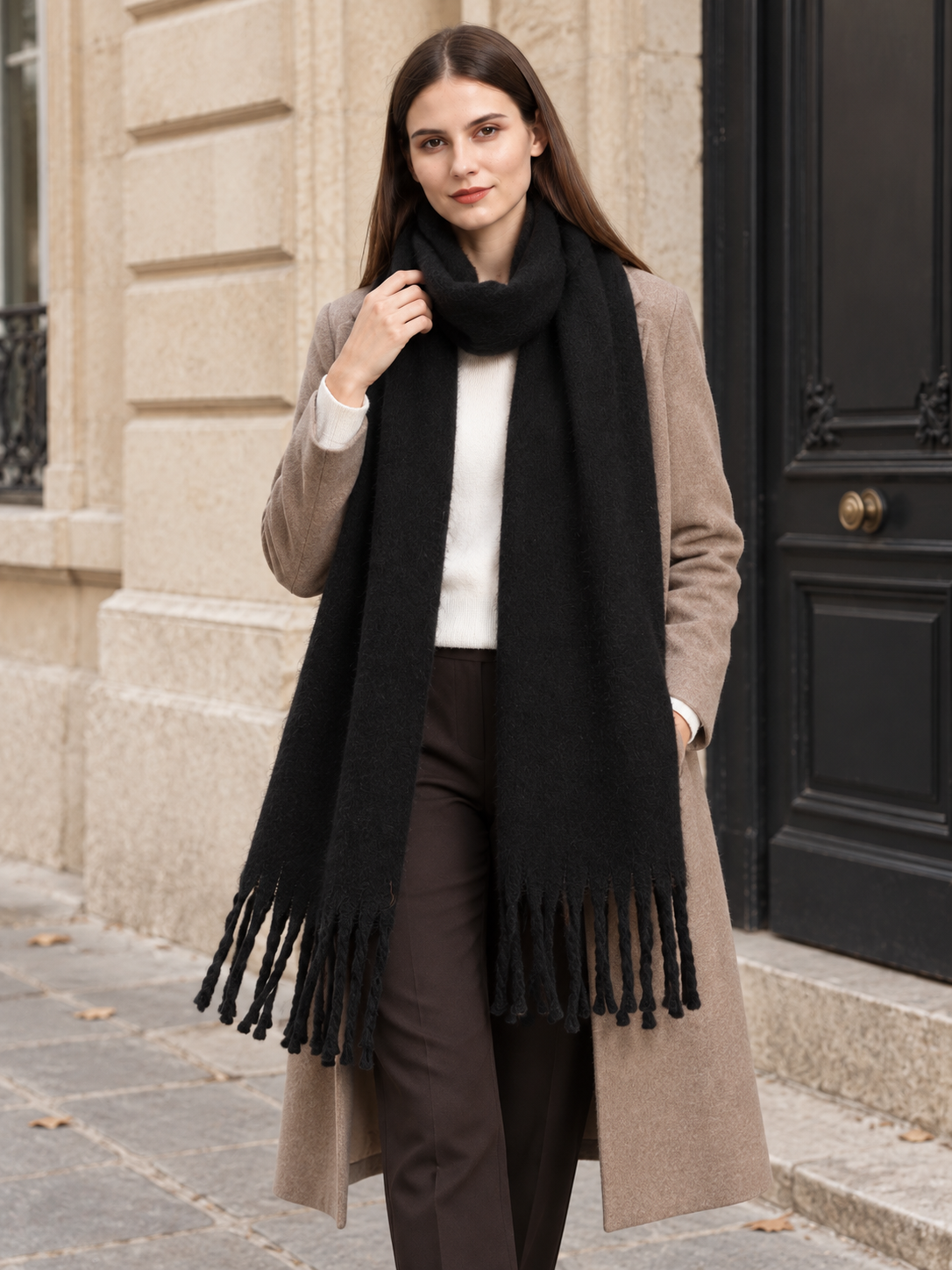 Écharpe unie à longues franges — Éline