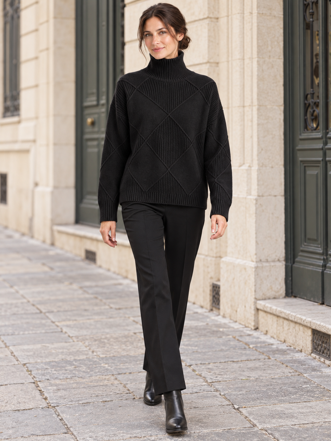 Maglione in lana a rombi con collo alto — Camille