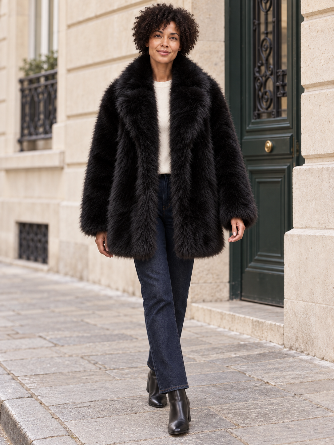 Léontine — Faux fur coat with large collar