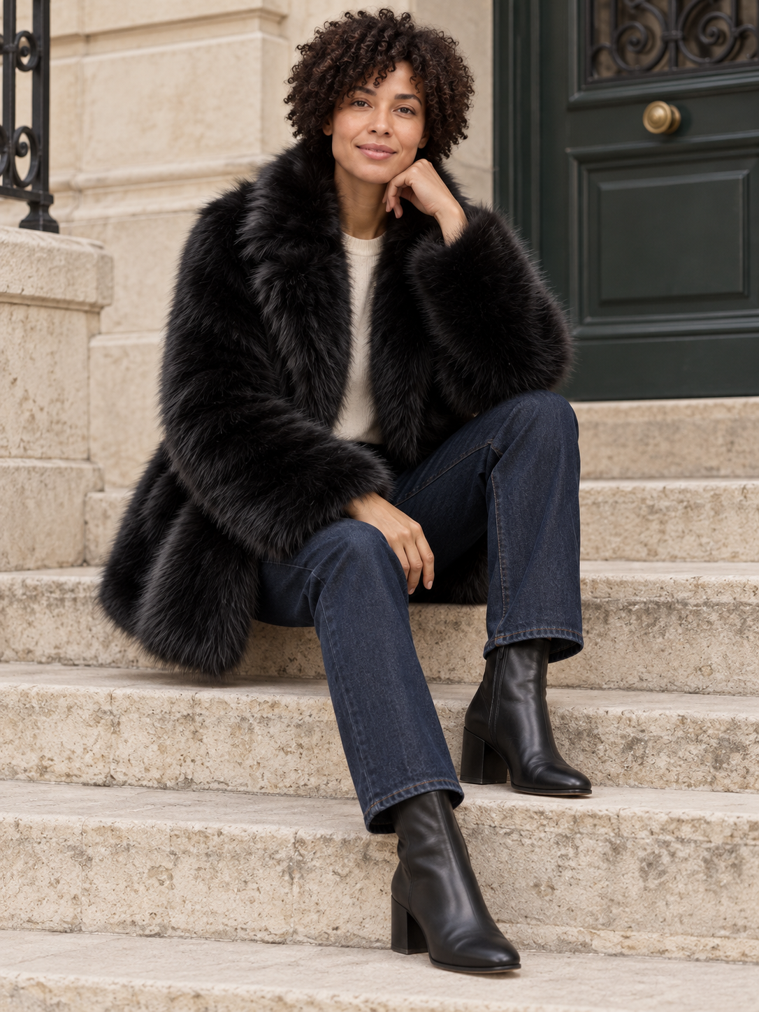 Léontine — Faux fur coat with large collar