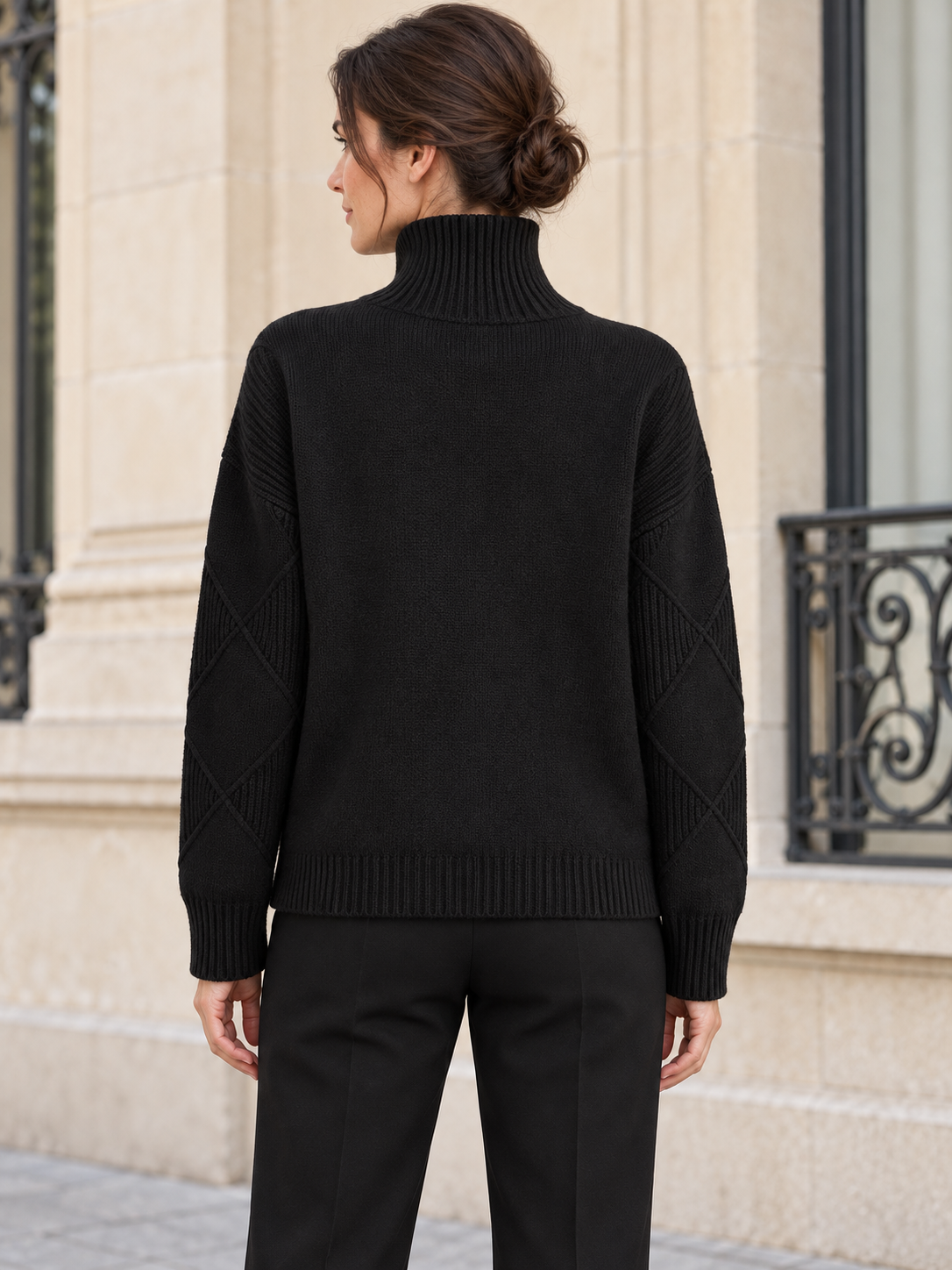 Maglione in lana a rombi con collo alto — Camille