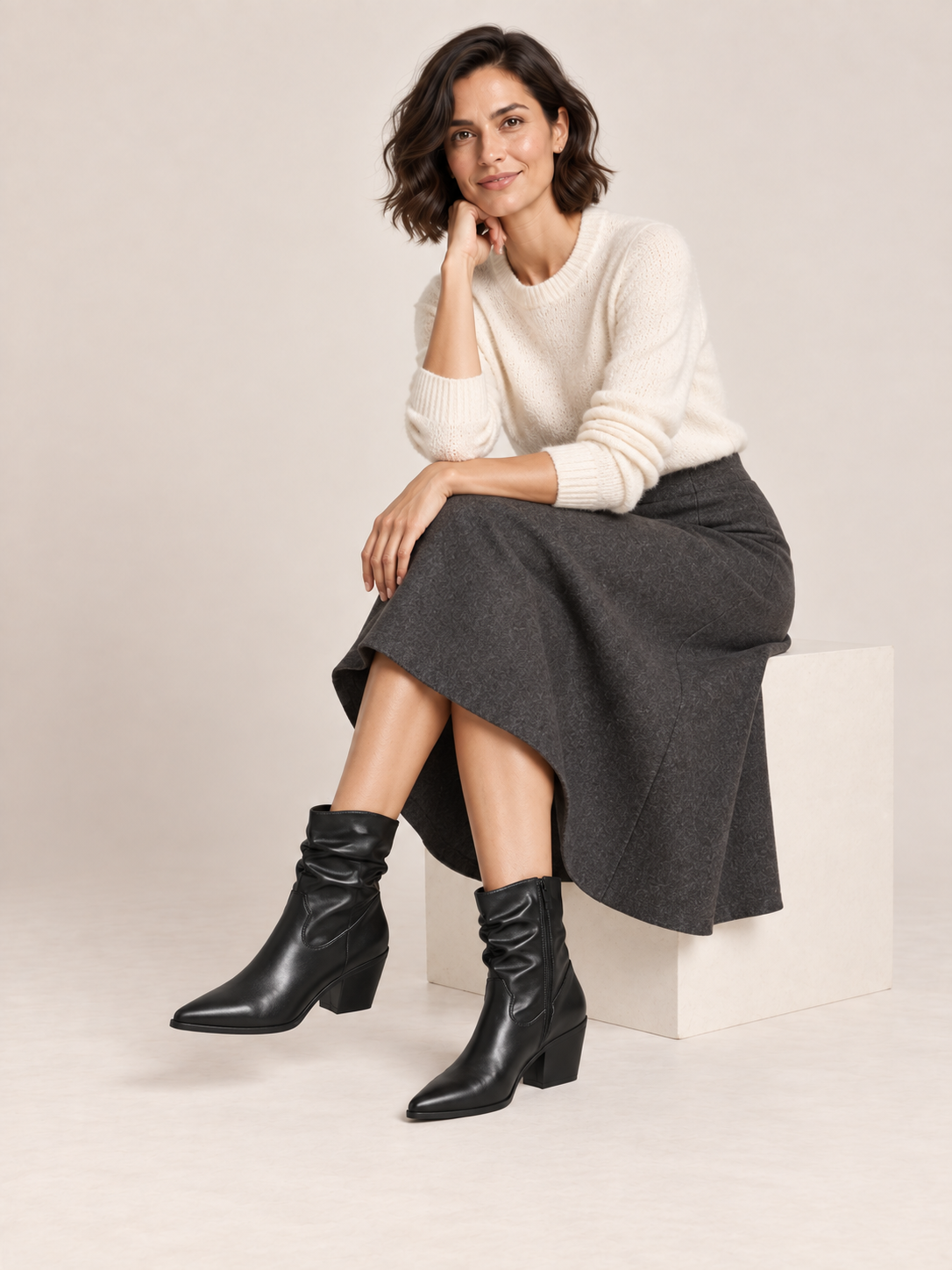 Bottines en cuir à tige plissée — Anaïs