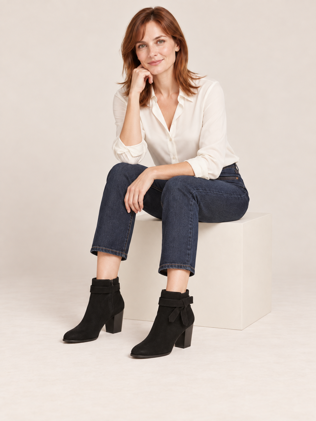 Stivaletti in suede con fiocco laterale — Lucile