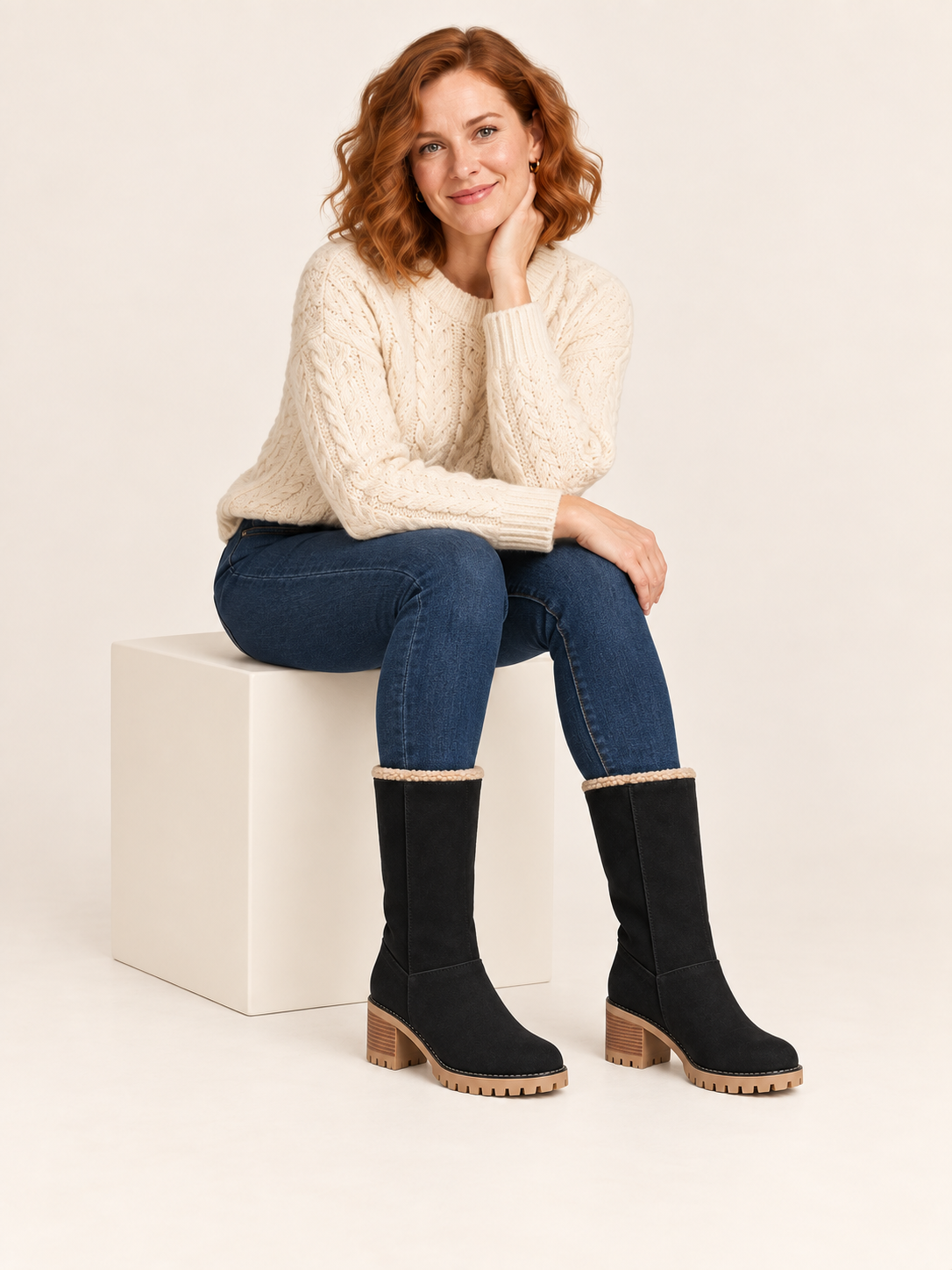 Stivaletti in finta pelle scamosciata con risvolto in sherpa — Florine