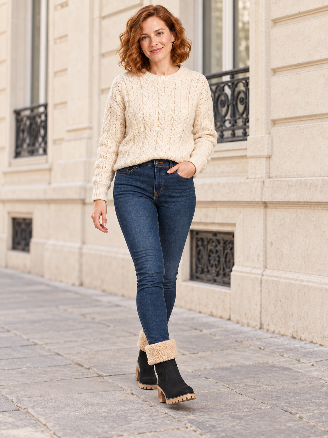 Stivaletti in finta pelle scamosciata con risvolto in sherpa — Florine