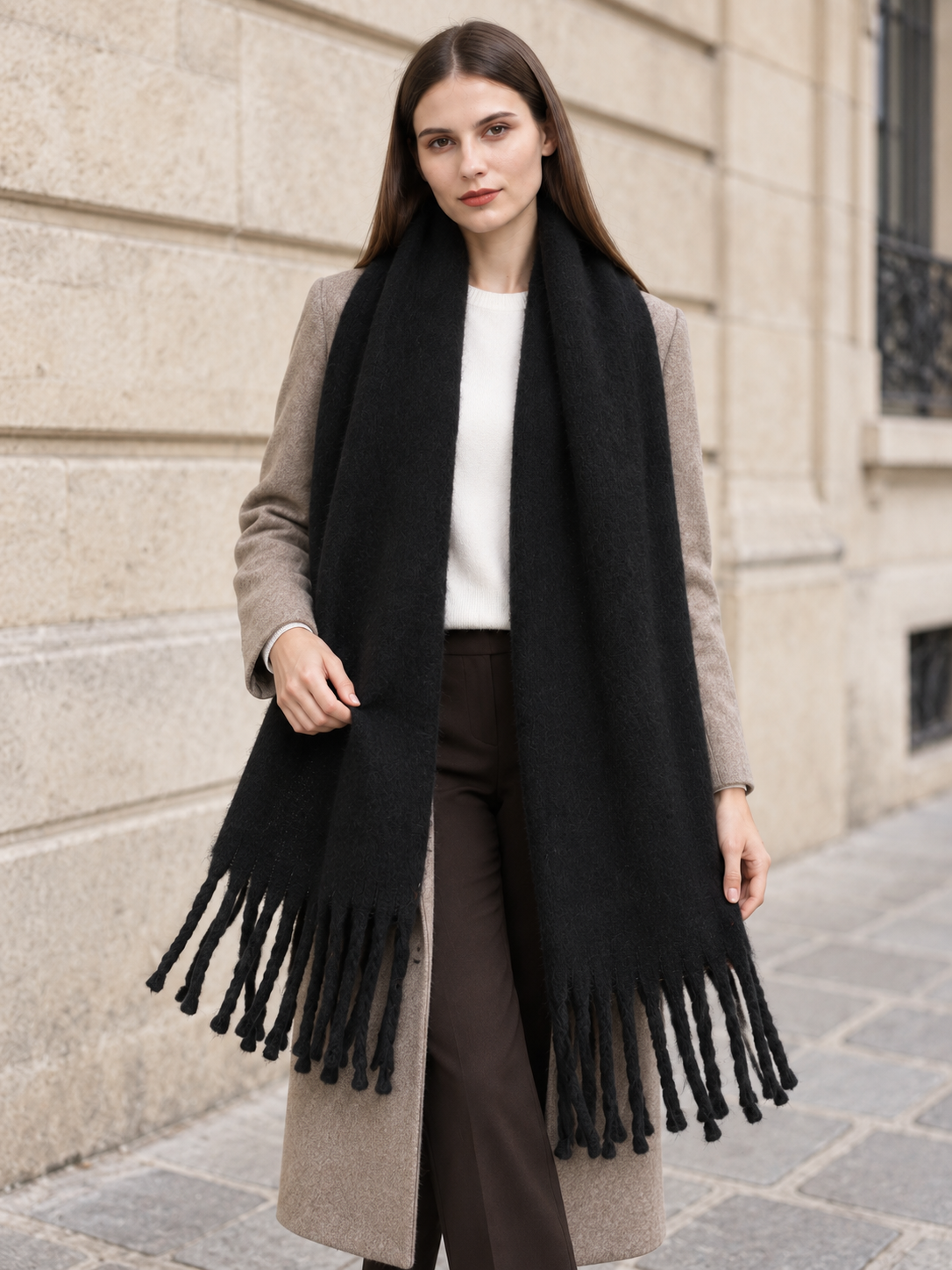Écharpe unie à longues franges — Éline