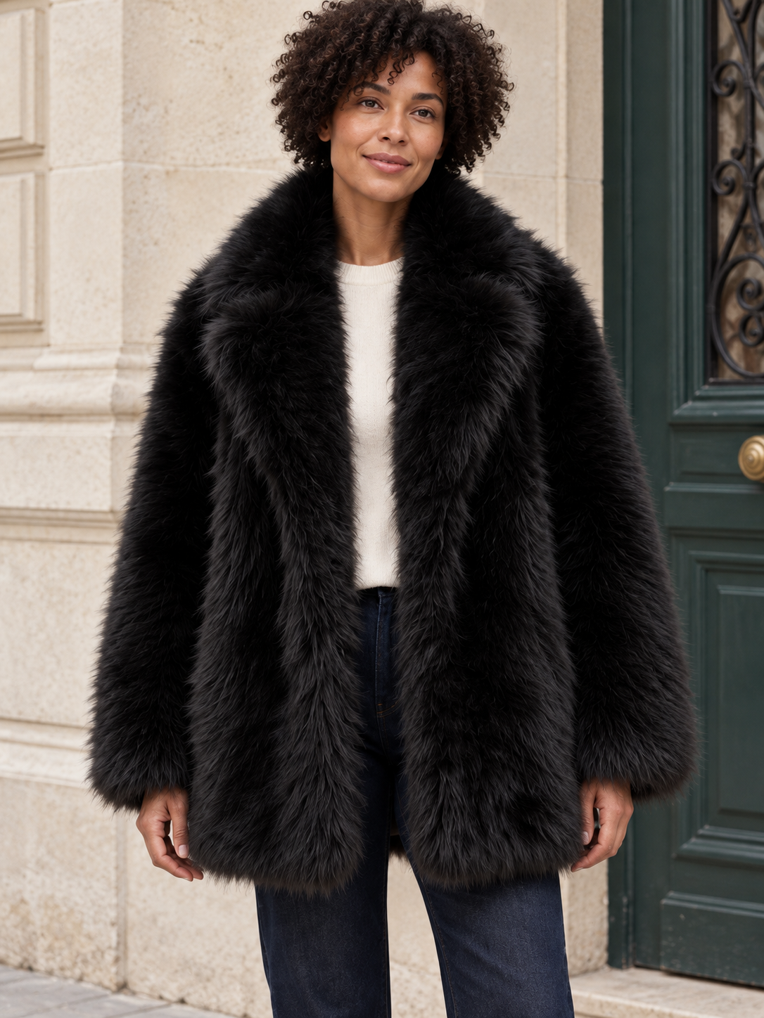 Léontine — Faux fur coat with large collar