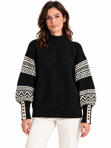 Pull en laine à manches jacquard et poignets boutonnés — Pauline