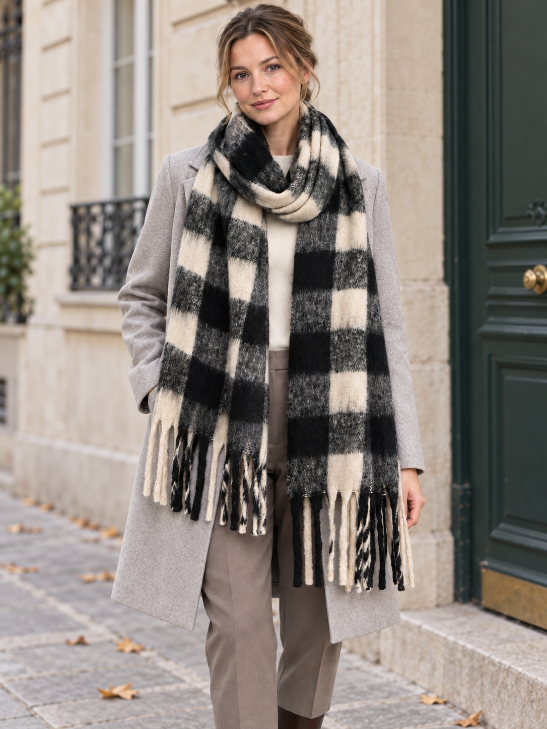 Écharpe à carreaux et longues franges — Eulalie