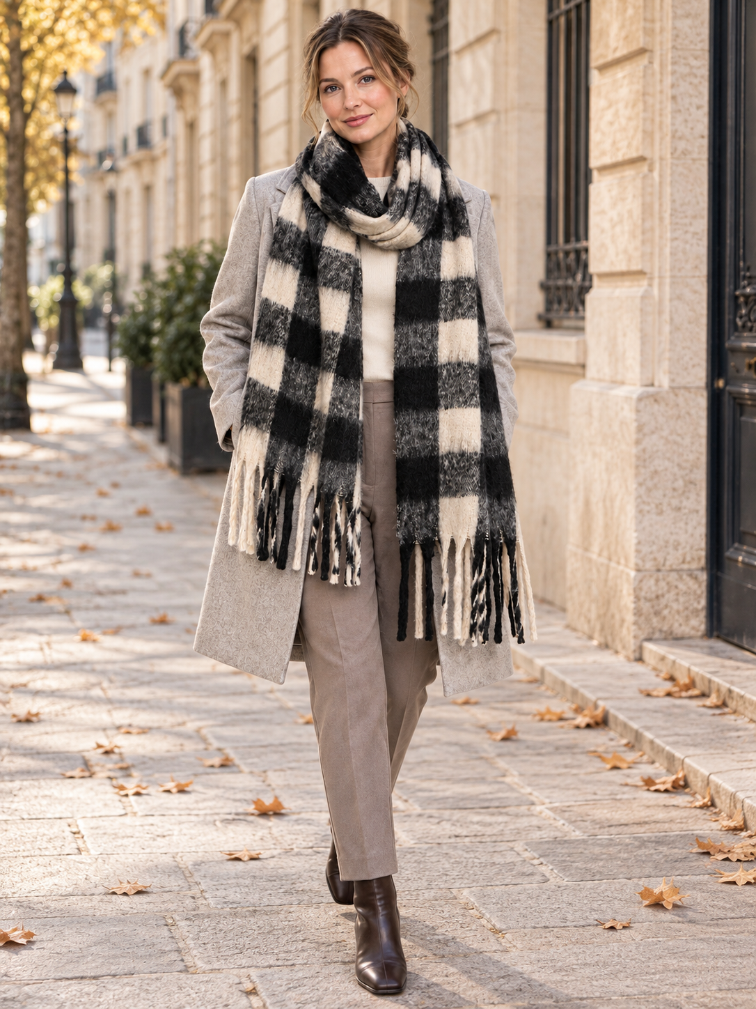 Écharpe à carreaux et longues franges — Eulalie