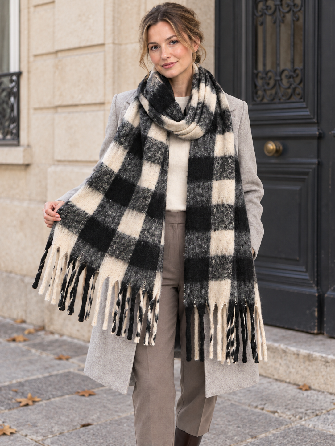 Écharpe à carreaux et longues franges — Eulalie