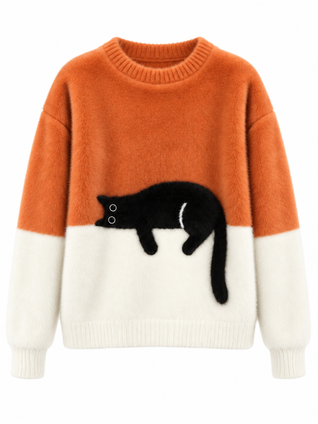 Maglione bicolore in lana con motivo gatto — Léonie