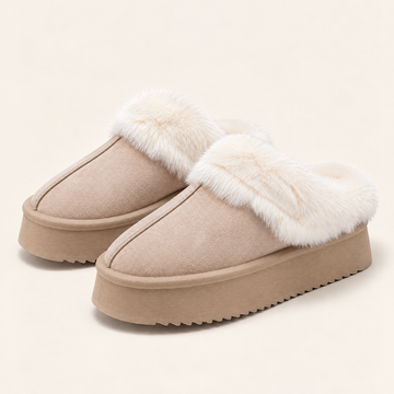 Chaussons mules en suède à col fourré — Éléonore