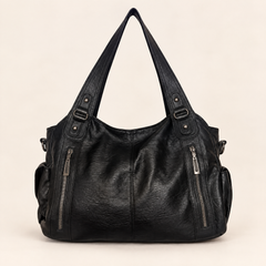 Sac porté épaule en cuir grainé à poches zippées — Nora