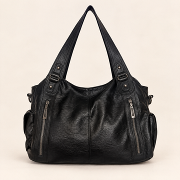Sac porté épaule en cuir grainé à poches zippées — Nora