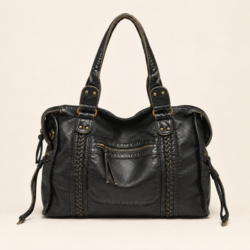 Borsa a spalla in pelle martellata con tasche con zip — Violaine
