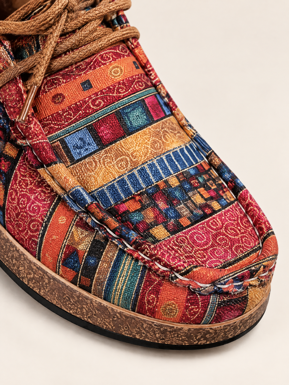 Rouge Patchwork — 08 — Détail bout rond et semelle