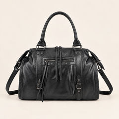 Borsa bowling in pelle martellata con tasca con zip — Mireille
