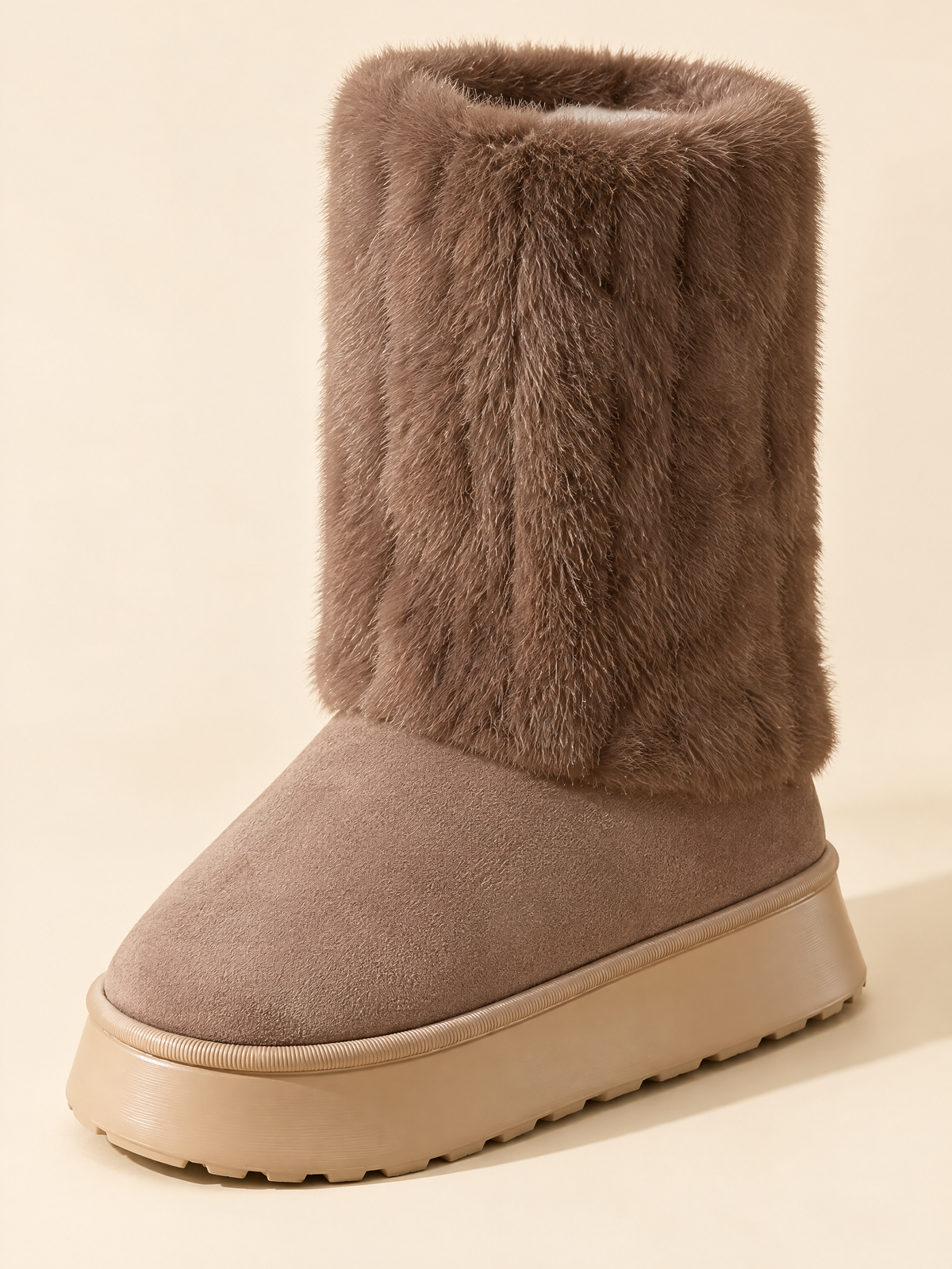 Marron Taupe — 07 — Détail matière Suède et tige duveteuse