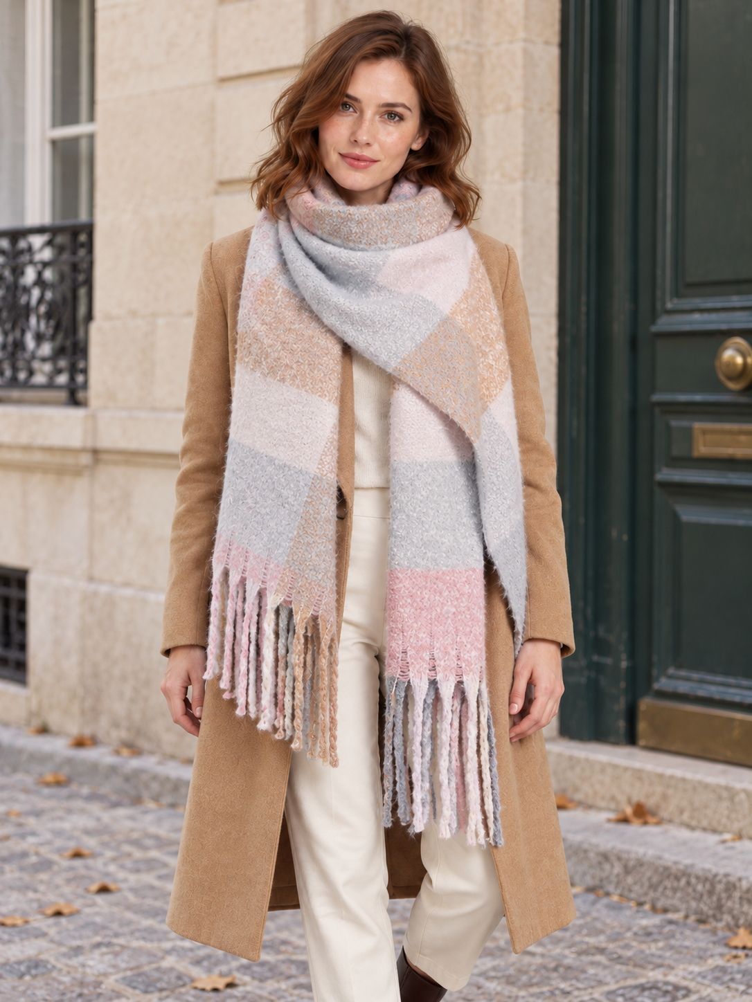 Sciarpa a quadri e texture bouclé — Maïwenn