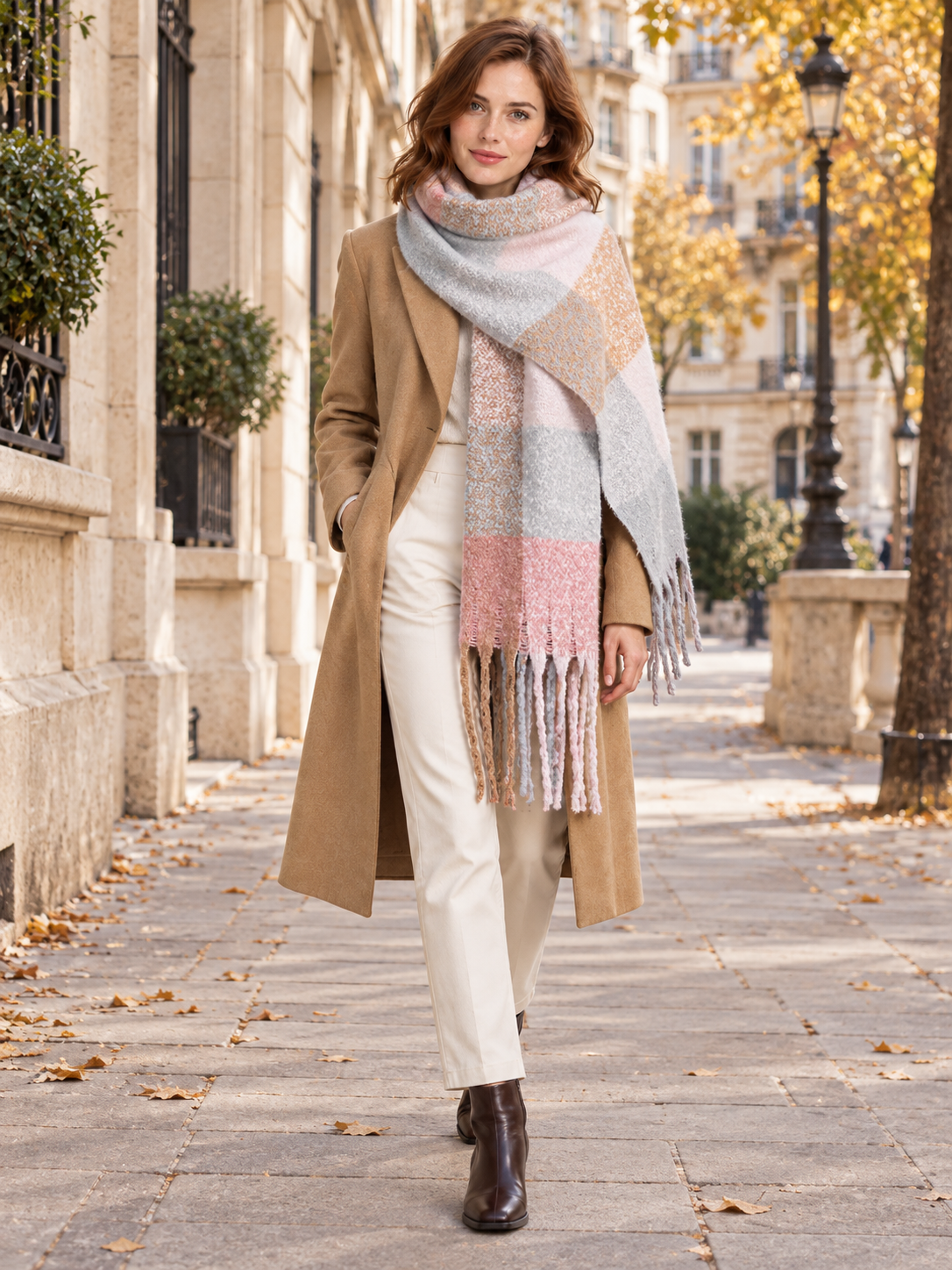 Sciarpa a quadri e texture bouclé — Maïwenn