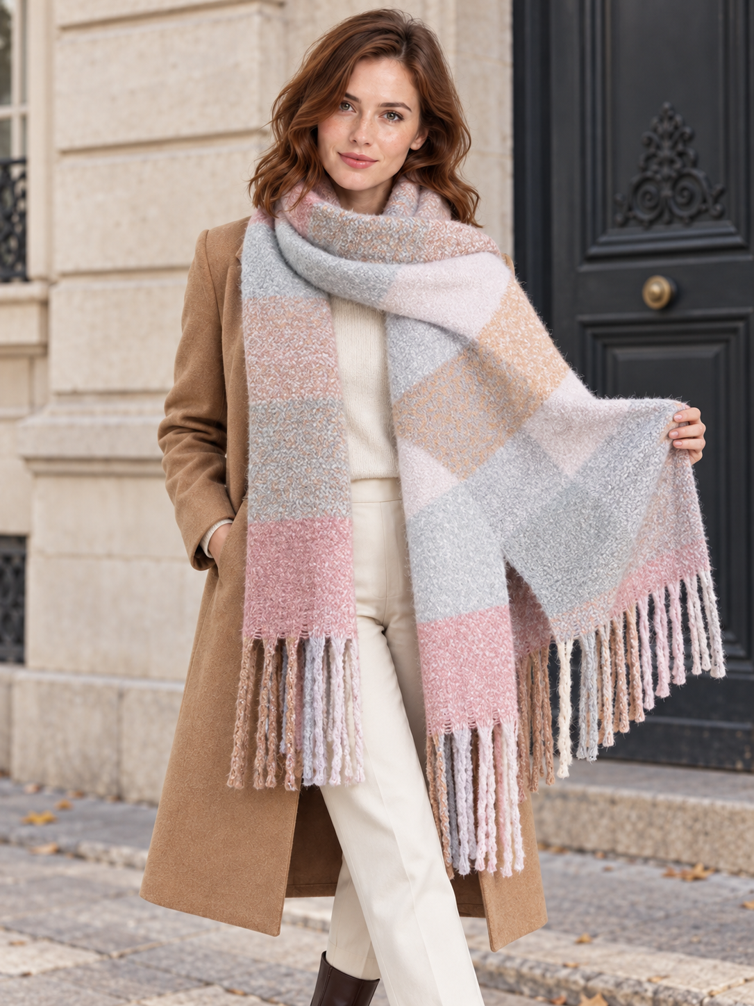 Sciarpa a quadri e texture bouclé — Maïwenn