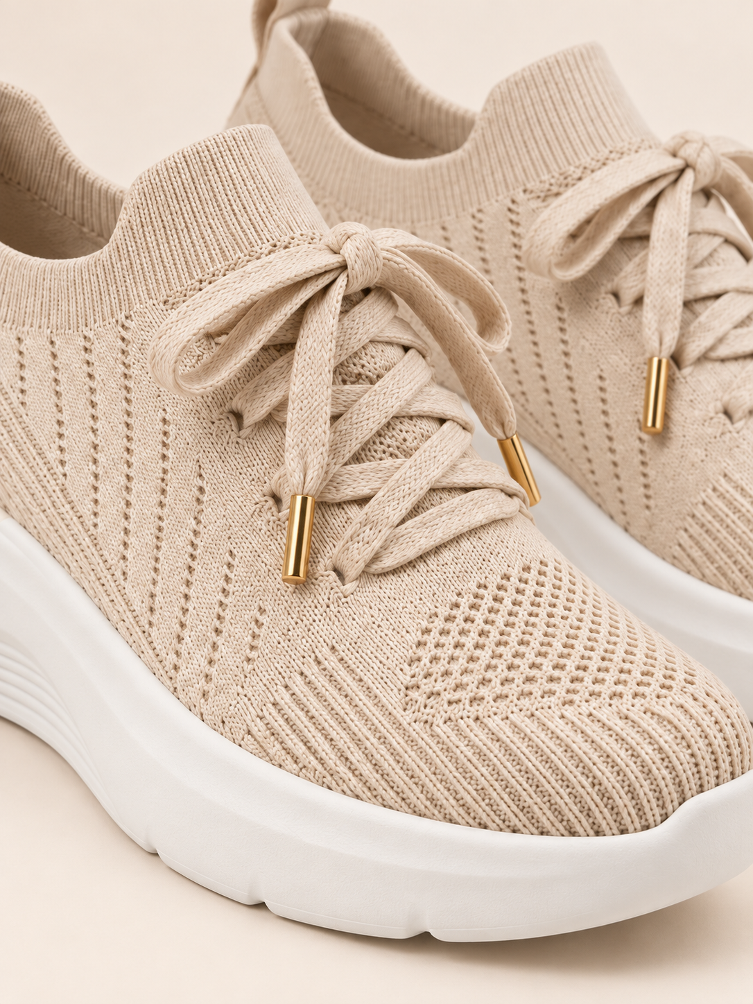 Perrine — Beige — détail de la maille et du laçage