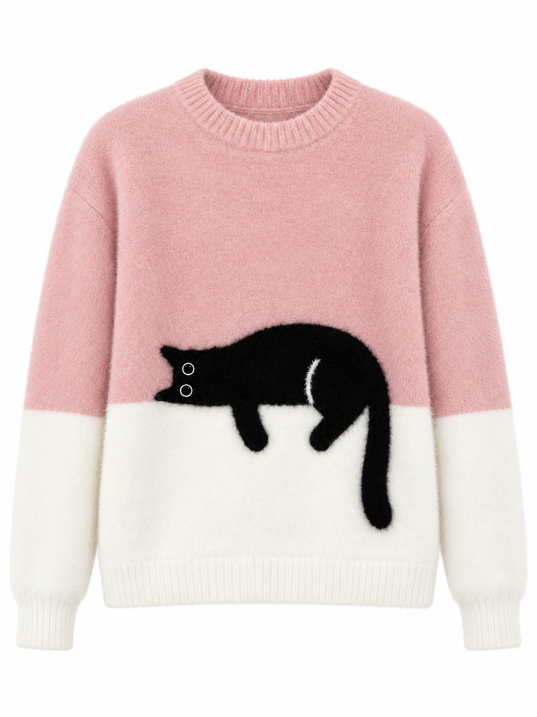 Maglione bicolore in lana con motivo gatto — Léonie