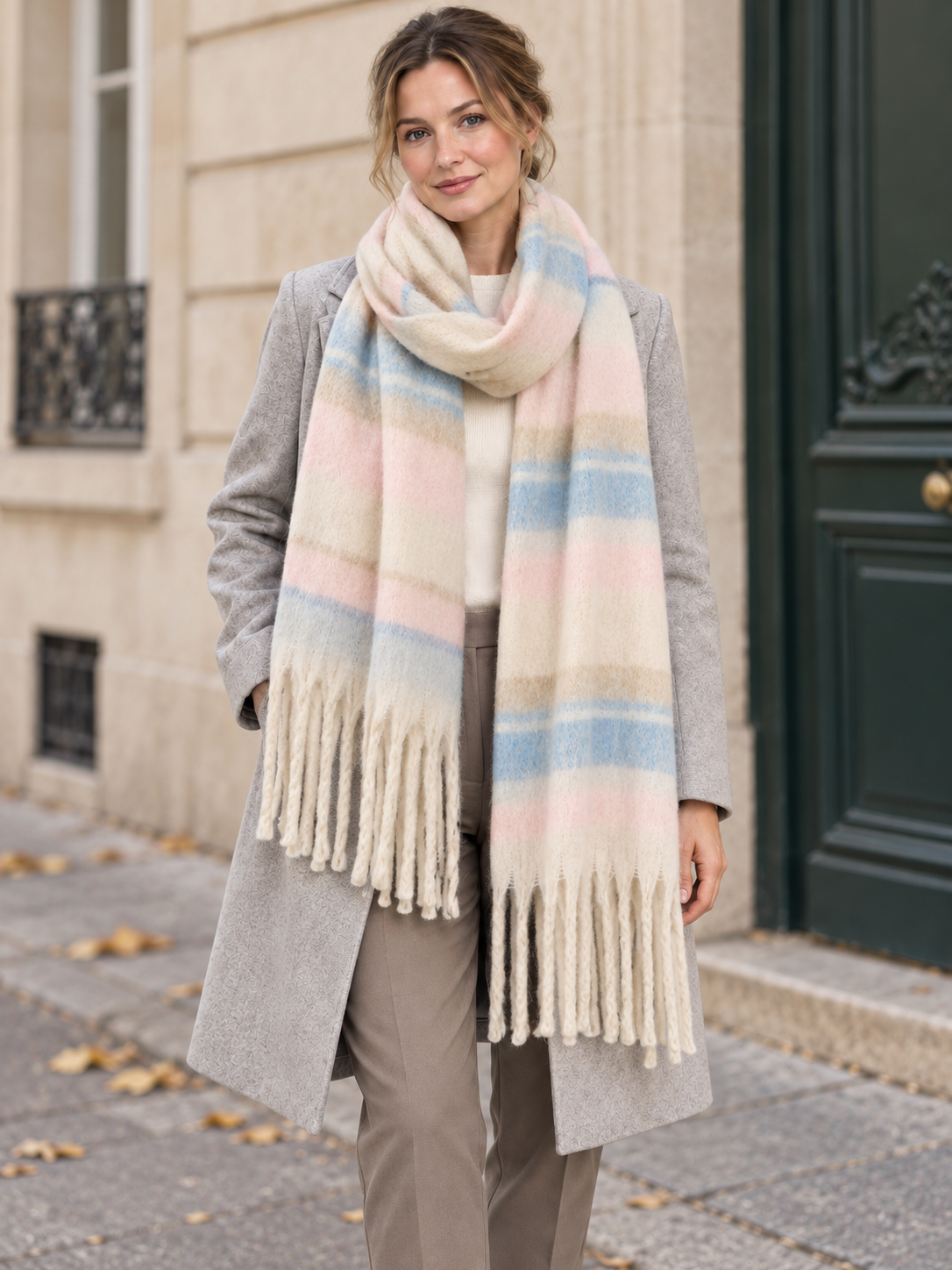 Écharpe à carreaux et longues franges — Eulalie